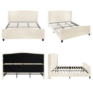 English Elm King Teddy Velvet Platform Bed Tall Upholstered Headboard Solid Wood Legs Modern W1716P335672