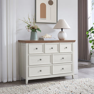 English Elm Modern 7 Drawers Cabinet with Smooth Glide Drawers, Metal Handles & Unique Feet—Slim Farmhouse Storage Tall Chest W2275P233489
