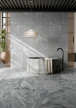 English Elm 12*24 Carrara Gray Marble - Textured 3D Fluted Natural Stone For Elegant Wall Installations, 4 Pcs W1696104354