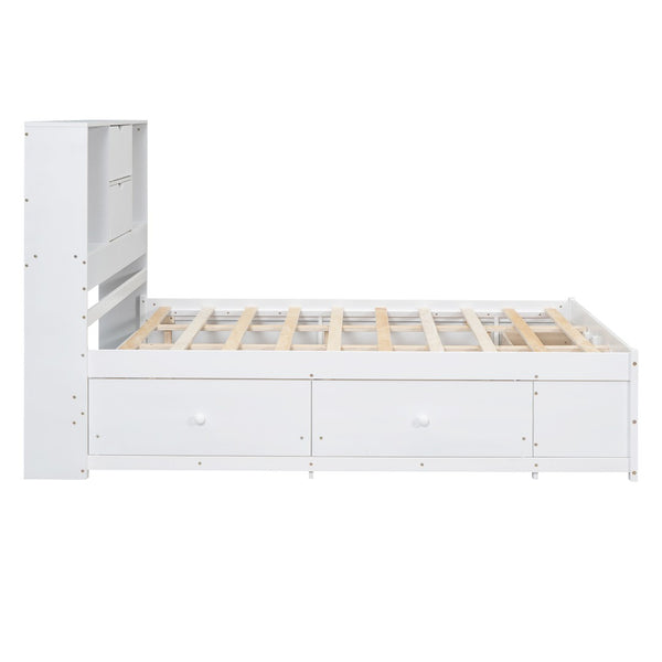 English Elm Queen Platform Bed Solid Pine Frame with Storage Headboard and Eight Organizer Drawers White GX000453AAK-1
