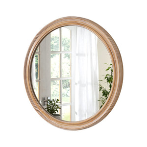 English Elm Round Ribbed Wood Framed Wall Mirror - 23.62" Natural Decorative Mirror For Coastal & Farmhouse Styles W2295P388972-GIGA