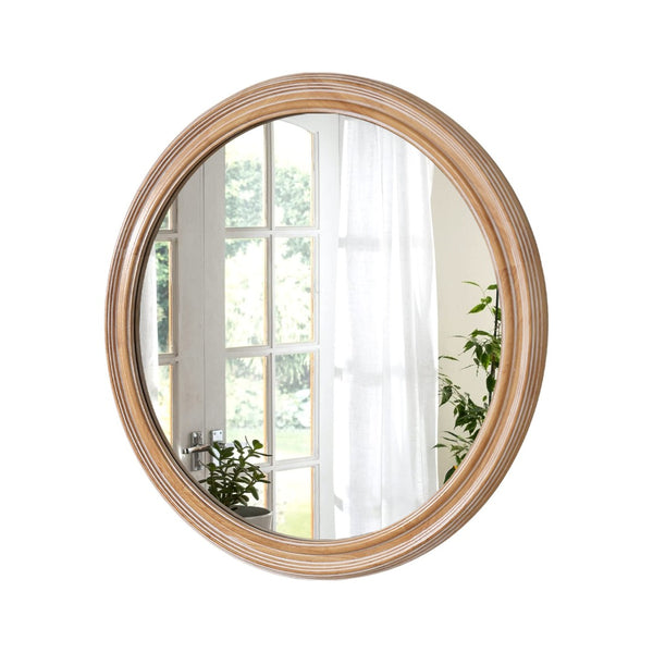 English Elm Round Ribbed Wood Framed Wall Mirror - 23.62" Natural Decorative Mirror For Coastal & Farmhouse Styles W2295P388972-GIGA
