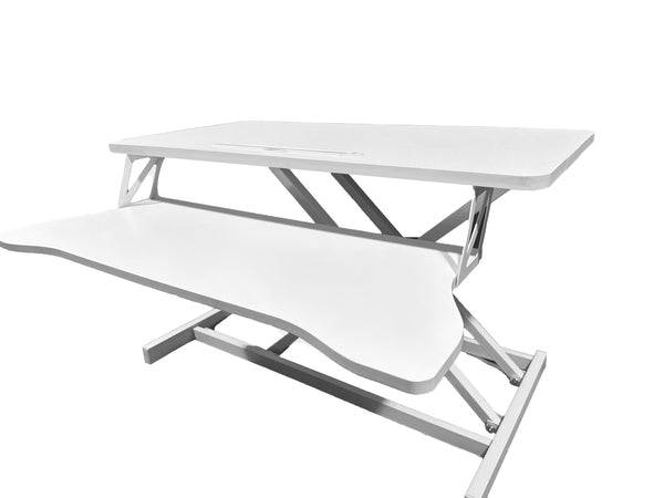 English Elm 32 Inch Sit-Stand Desk Converter, Height Adjustable to 19.8", Dual Monitor/Laptop Workstation, White, Sturdy W2641P251901