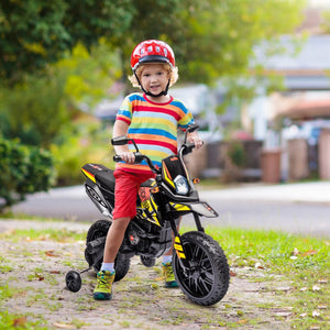 English Elm Qaba Kids Electric Dirt Bike 6v Battery Powered Ride on with Training Wheels Ages 3 to 8 Yellow W2225P249806