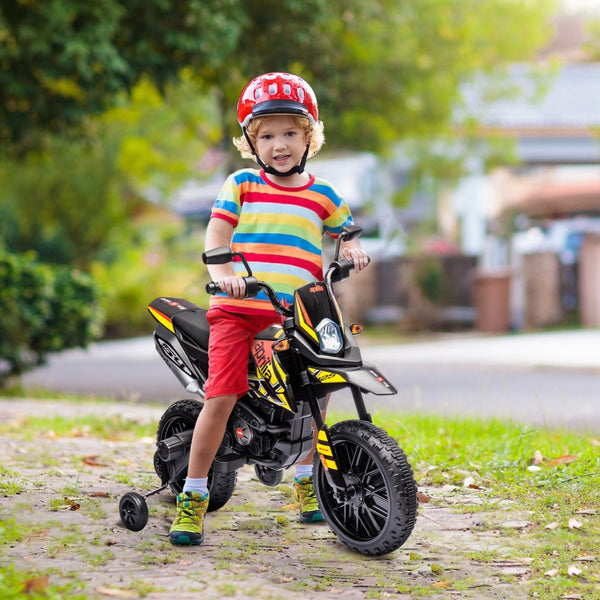 English Elm Qaba Kids Electric Dirt Bike 6v Battery Powered Ride on with Training Wheels Ages 3 to 8 Yellow W2225P249806