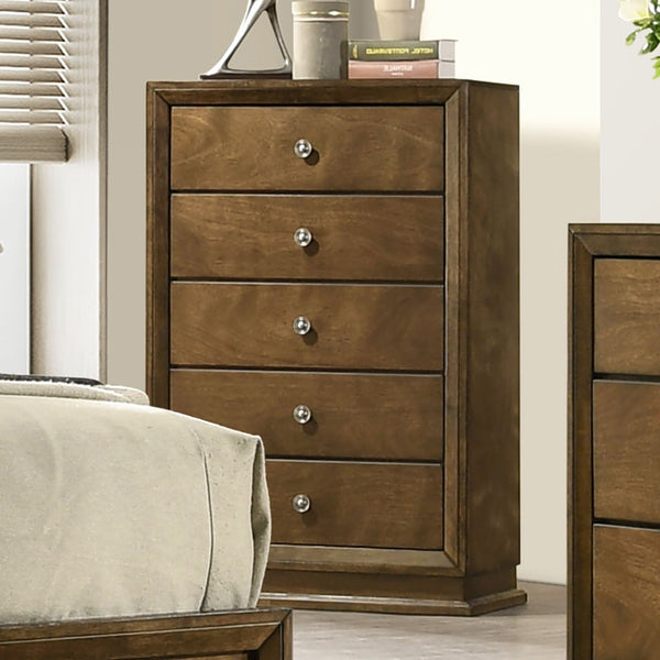 English Elm Transitional Solid Wood Chest with Five Smooth Glide Drawers, Felt-Lined Top, Timeless Design Walnut 38 L x 19 W x 48 H B2741P369865