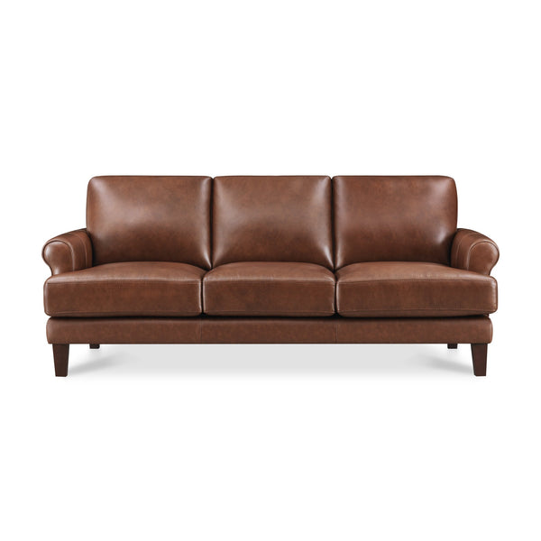 English Elm Dawn Leather Sofa with Top-Grain Seating, Pocket Coil Comfort, Feather-Memory Foam Cushions, Durable Frame Brown B2705P338102