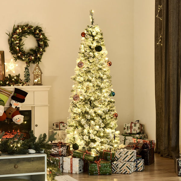 English Elm Homcom 6Ft Slim Douglas Fir Pre-Lit Christmas Tree With 250 Warm Leds & Snow-Flocked Tips For Easy Setup W2225P229785