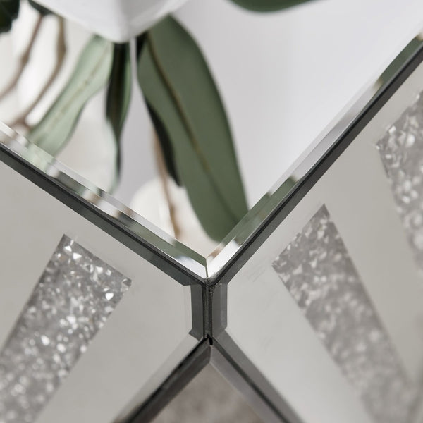 English Elm Inverted Triangle Mirrored Side Table with Crystal Inlays for Glam Living Spaces W1005P416726