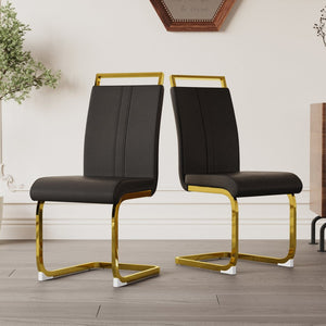 English Elm Modern Black Faux Leather High Back Dining Chair Set with Gold Plated Metal Legs W3732P386859