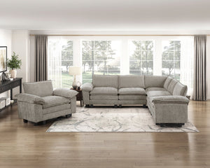 English Elm Modern Armless Chair Chenille Upholstery with Pocket Coil Support, Removable Covers, Plywood Frame, Chic Feet Brown+Gray,Pewter 34.5 L x 29 W x 8.5 H B011P353079