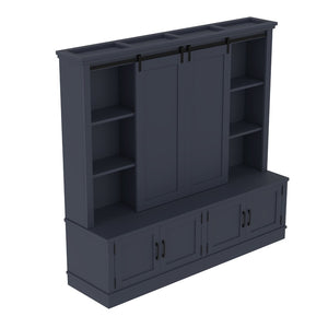 English Elm The Industrial Barn Door Entryway Cabinet with Sliding Rails and 12 Storage Compartments Blue W1580S00272