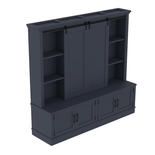 English Elm The Industrial Barn Door Entryway Cabinet with Sliding Rails and 12 Storage Compartments Blue W1580S00272