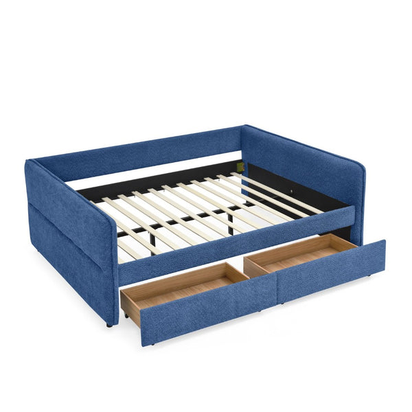 English Elm Queen Boucle Tufted Daybed Sofa with Storage Drawers Eucalyptus Frame Guest Room Blue W1413S00179