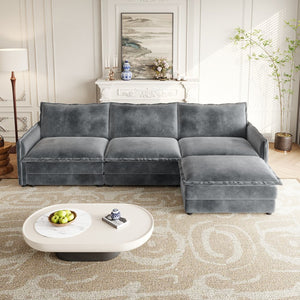 English Elm Corduroy 3-Seater Oversized L-Shaped Couch With Movable Footrest For Ultimate Comfort & Style W834S00431