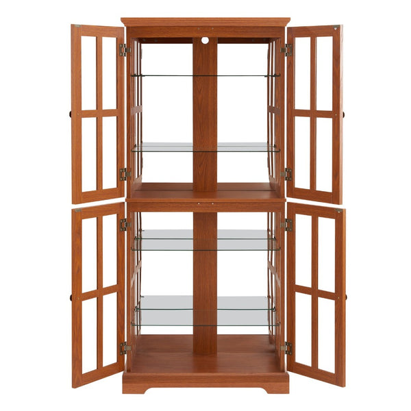 English Elm Vintage Curio Display Cabinet With Adjustable Shelves & Led Lighting - Elegant Dark Oak Showcase For Home W1758P300119-GIGA