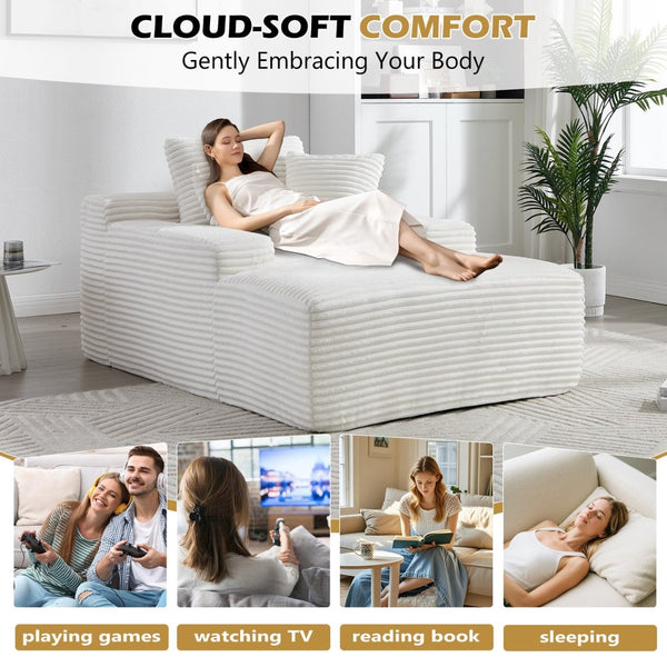 English Elm 67" Oversized Corduroy Chaise Lounge Sofa with Wide Armrests and Convertible Sleeper Design W1803P354563