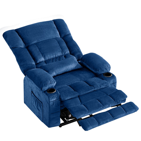 English Elm Dual Motor Large Power Lift Recliner Chair with Waist Kneading & Heat, Extended Footrest, USB Ports Blue W1521S00073