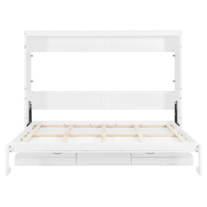 English Elm Queen Murphy Bed Cabinet with Vanity Desk Hydraulic Lift Mirror Distressed Finish White LP000766AAK-1