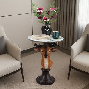 English Elm Horse Head Sculpted Resin End Table with Faux Marble Top for Bold Living Rooms W5398P454677