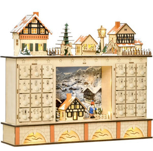 English Elm Light up Wooden Advent Calendar Village with 24 Drawers and Led Glow for Holiday Decor T3971P414396
