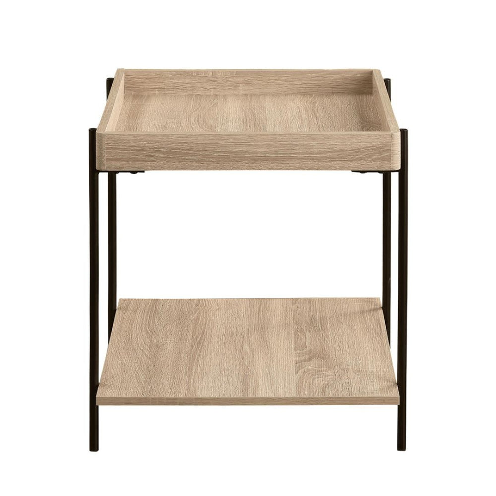 English Elm Rectangular End Table With Tray-Style Top And Full Shelf - Light Brown Wood & Metal Accent Design B016P379416-GIGA
