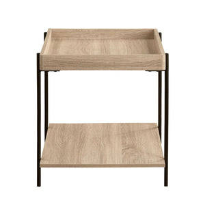 English Elm Rectangular End Table With Tray-Style Top And Full Shelf - Light Brown Wood & Metal Accent Design B016P379416-GIGA