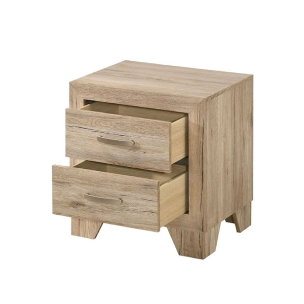English Elm 2 Drawer Wood Nightstand with Tapered Legs and Natural Finish for Modern Bedrooms B016P256426