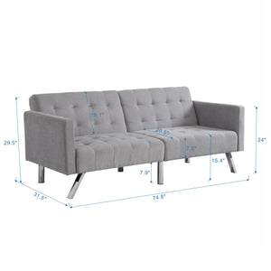 English Elm Sofa Convertible Linen Sofa Bed with Split-Back Recline, 3 Positions, Breathable Comfort for Small Spaces LIGHT GREY 41.3 L x 34.7 W x 8.2 H W2297S00006