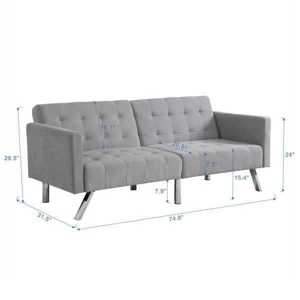English Elm Sofa Convertible Linen Sofa Bed with Split-Back Recline, 3 Positions, Breathable Comfort for Small Spaces LIGHT GREY 41.3 L x 34.7 W x 8.2 H W2297S00006