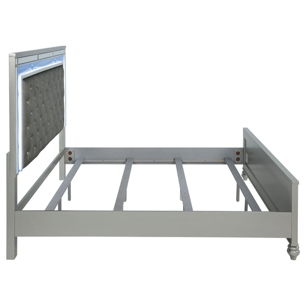 English Elm Karmen Glamorous Metallic Upholstered Eastern King Bed With Touch Lighting & Tufted Design Elegance B062S01101