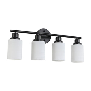 English Elm 24" Modern 4-Light Vanity Wall Sconce with Clear Glass Shades, Iron Frame, Hardwired Bath Lighting Fixture Black White W1340P206693