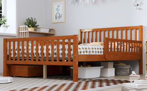 English Elm Full Wood Platform Bed with Headboard, Guardrails & Underbed Storage Drawers – Sturdy Pine Frame, 450LB Capacity Walnut 78.25 L x 18.5 W x 6 H N733P172700D