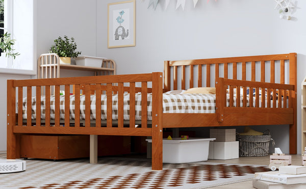English Elm Full Wood Platform Bed with Headboard, Guardrails & Underbed Storage Drawers – Sturdy Pine Frame, 450LB Capacity Walnut 78.25 L x 18.5 W x 6 H N733P172700D