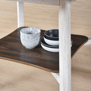 English Elm 45.7" Round Dining Table with Lower Shelf, Modern Farmhouse Charm, Rustic Dark Top, Sturdy Design W2537P211104