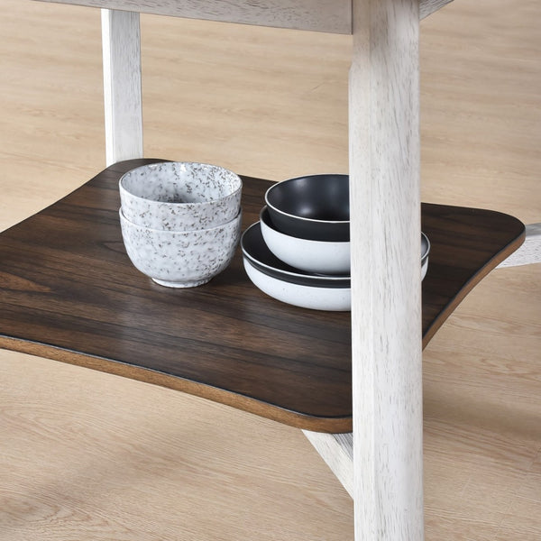 English Elm Woodhomer 5-Piece Round Dining Set - Antique White & Walnut, Space-Saving Farmhouse Style For Small Areas W2537S00004-GIGA