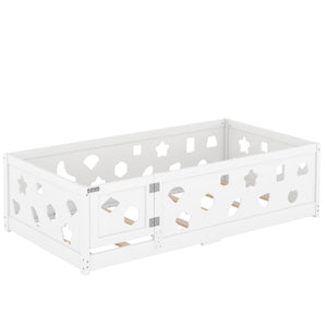 English Elm Twin Floor Bed With Safety Guardrails & Doorway - Cozy Solid Wood Frame For Kids' Rooms & Playrooms W1820P240542-GIGA