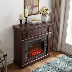 English Elm Electric Fireplace With Elegant Cherry Mantel, Adjustable Flame, Remote Control & Timed Heating Solutions W1758S00030