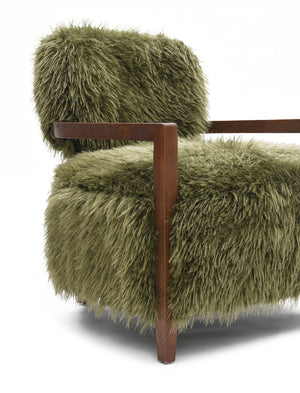 English Elm 1Pc Accent Chair - Plush Faux Fur Upholstery With Raked Wooden Arms For Cozy Contemporary Style B2741P401370