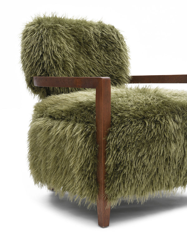 English Elm 1Pc Accent Chair - Plush Faux Fur Upholstery With Raked Wooden Arms For Cozy Contemporary Style B2741P401370