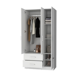 English Elm White Elegant 4-Door Armoire With 2 Drawers For Organized Storage In Bedrooms And Dressing Areas B062S00564-GIGA
