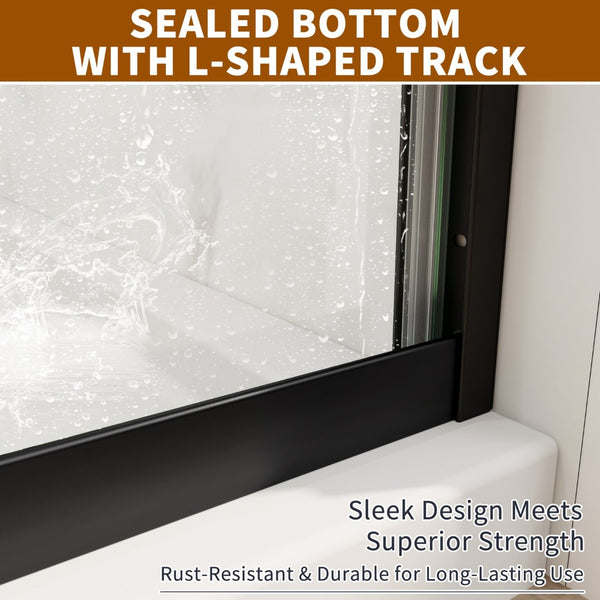 English Elm 50in. Barn Style Sliding Shower Door Matte Black Anodized Frame with Tempered Clear Glass W637123851