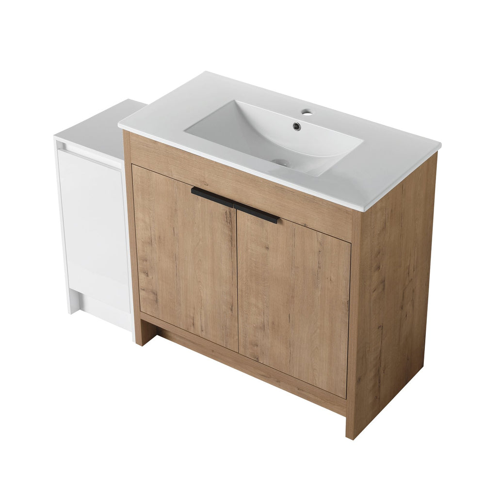 English Elm 48 Inch Freestanding Bathroom Vanity With Soft-Close Doors, Ceramic Sink & Ample Storage Space W999S00311