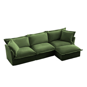 English Elm L-Shaped Slipcovered Sectional Sofa - Luxurious Chenille Couch With Convertible Ottoman & Pillows W3041S00052