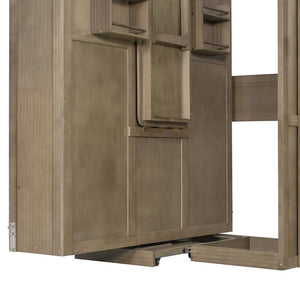 English Elm Rotating Murphy Wall Bed with Convertible Desk Dual Side Shelves Full Size Mdf Cabinet Gray LP000961AAE