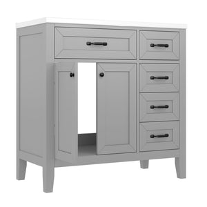 English Elm 36" Stylish Gray Bathroom Vanity With Sink Combo - Durable, Space-Saving Storage Solution For Your Home N725P246491E