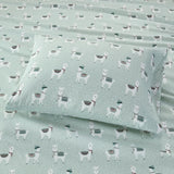 True North by Sleep Philosophy Cozy Flannel Casual Printed Sheet Set TN20-0409 Seafoam Llama