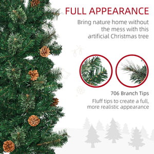 English Elm Homcom 7.5 Foot Slim Pencil Artificial Christmas Tree With Realistic Pine Needles & Pine Cones W2225P229162