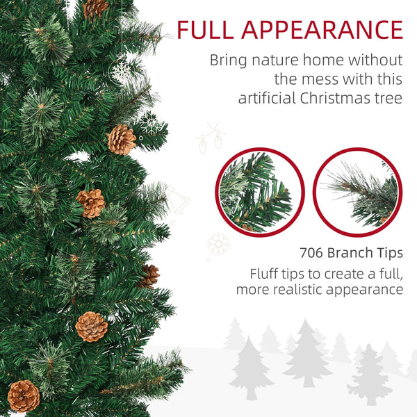 English Elm Homcom 7.5 Foot Slim Pencil Artificial Christmas Tree With Realistic Pine Needles & Pine Cones W2225P229162