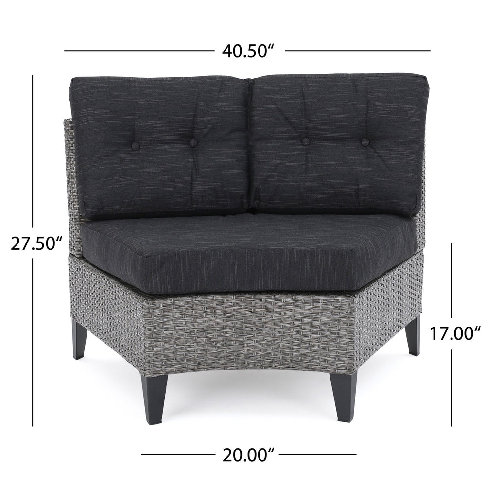 English Elm Christopher Knight Home® - PEMA Single Sofa Set of 2 - Mixed Grey Rattan, Iron Frame, Water-Resistant Black Cushions, Easy Assemble 59263.00MBK